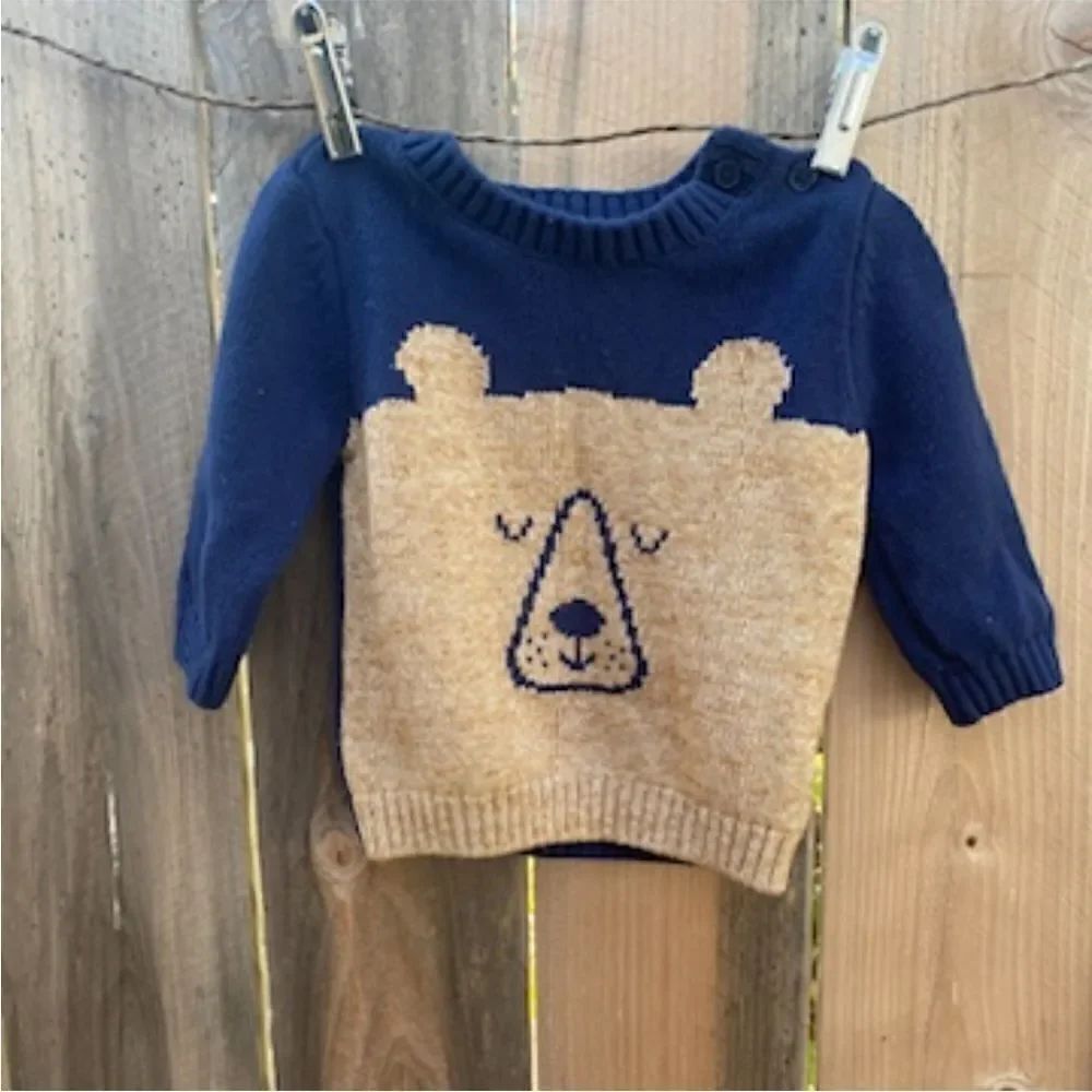 Gap Blue and beige Puppy Dog knit Sweater Size 6-12 Months